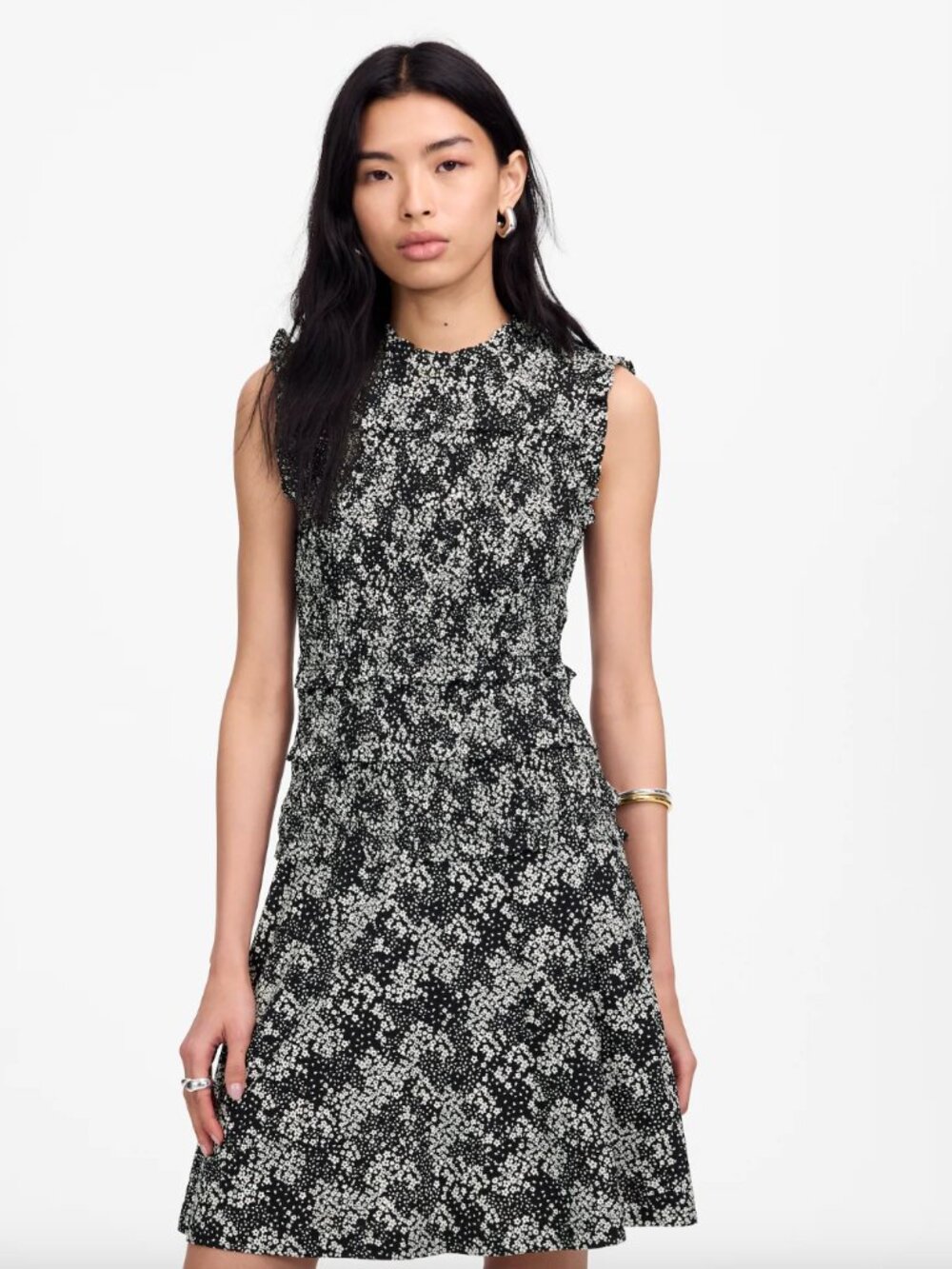 NWT! MADEWELL Smocked Crewneck Mini Dress in Floral Size 4 Small